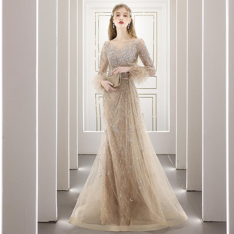 Beaded Diamond encrusted Evening Dress Long