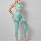Gathered single shoulder sports bra bra mesh high waist hip yoga pants