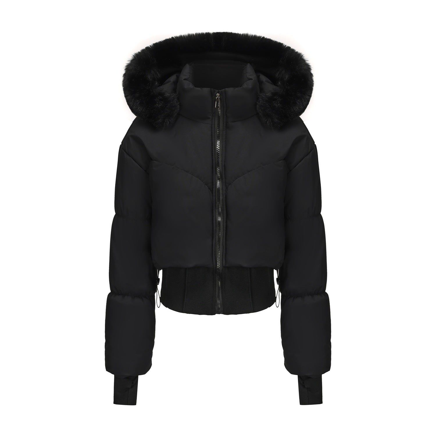 Women's Hooded Large Fur Collar Short Cotton Jacket