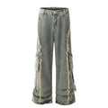 Retro Design Worn Looking Washed-out Burr Cargo Jeans Men