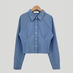 Waist-tight Slimming And Short Long-sleeved Shirt Women's Lapel Shirt