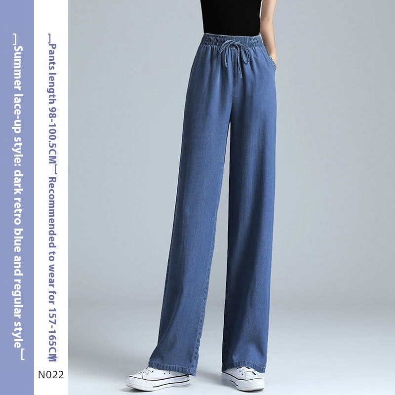 Lyocell Jeans Straight High Waist Drape Ice Silk Wide-leg Pants