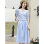 Blue Stripe College Style Skirt Design Two-piece Set