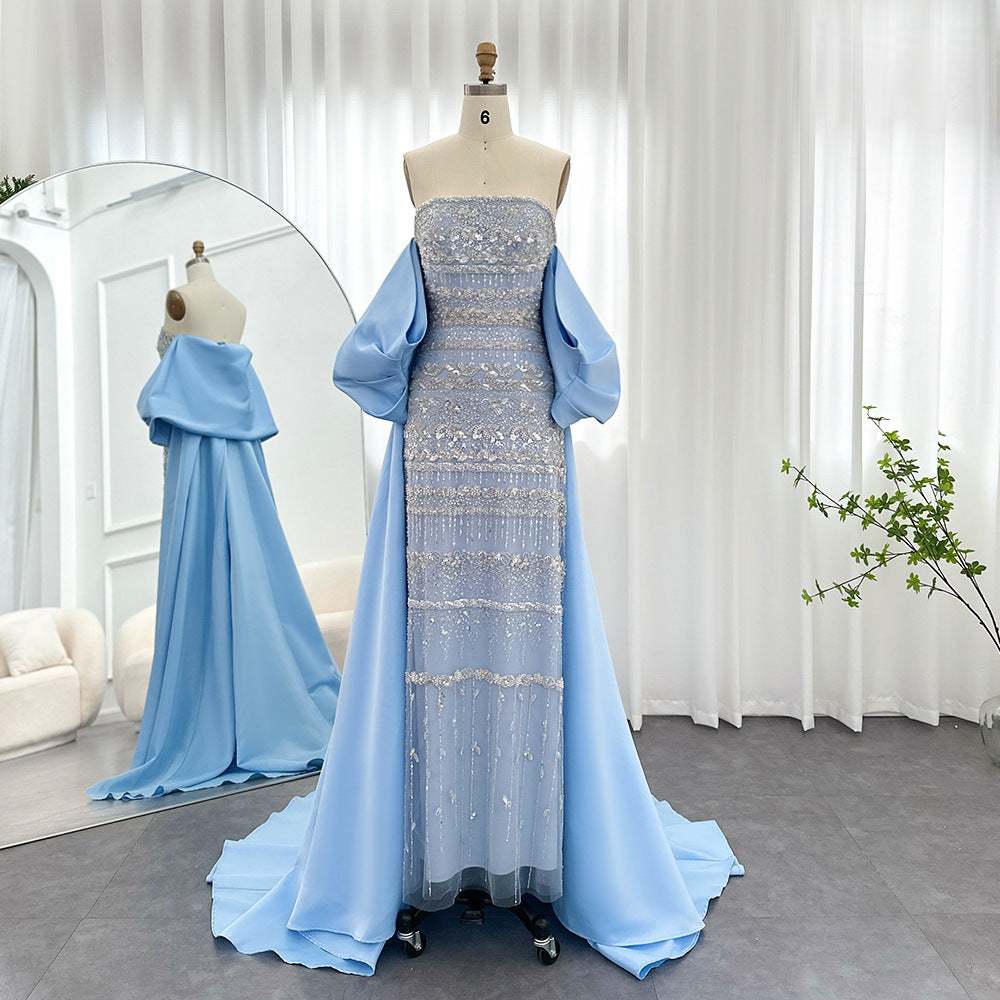 Beads Off-shoulder Satin Trailing Evening Dress